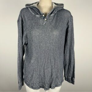 Lucky Brand Hoodie Mens L Gray Blue Henley Long Sleeve Hooded Pullover Sweater